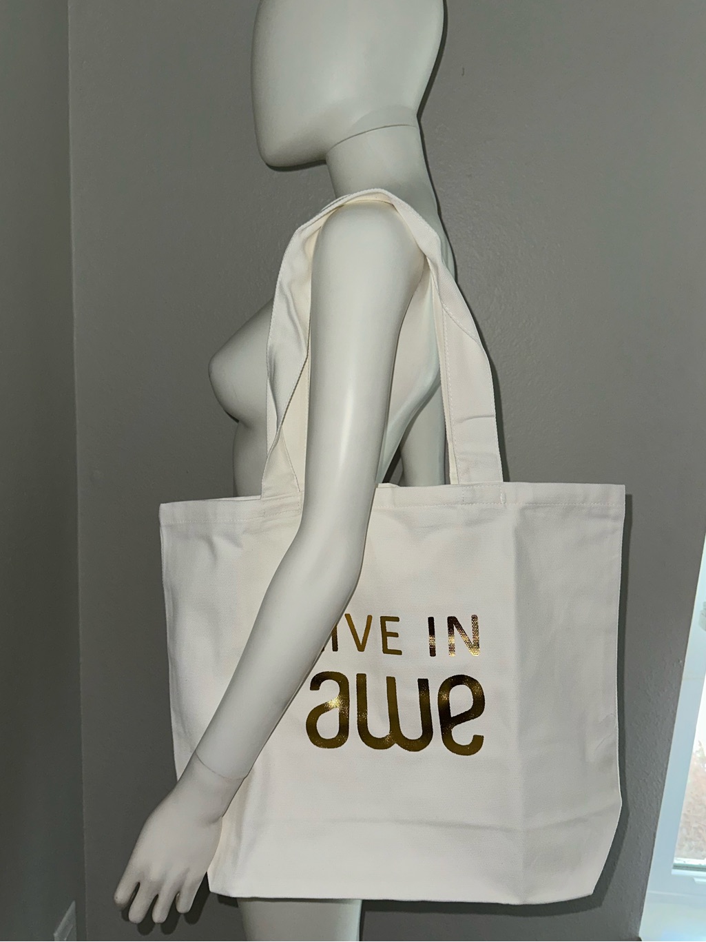 Awe Inspired Cream Cotton Logo Everyday Beach Travel Grocery Tote Bag — image 2 of 4